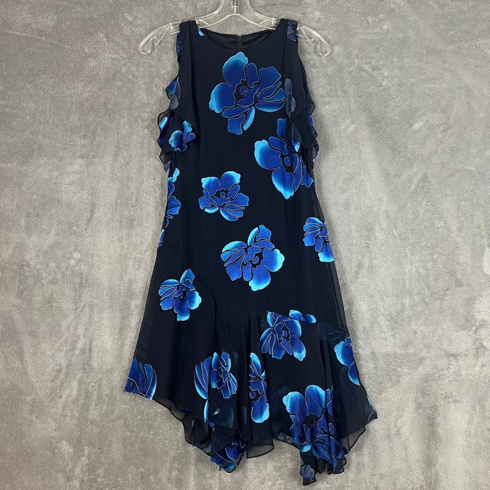 Tahari Fairy Midi Dress‎ Womens 0 Silk Velvet Burnout Asymetrical Flutter Sleeve